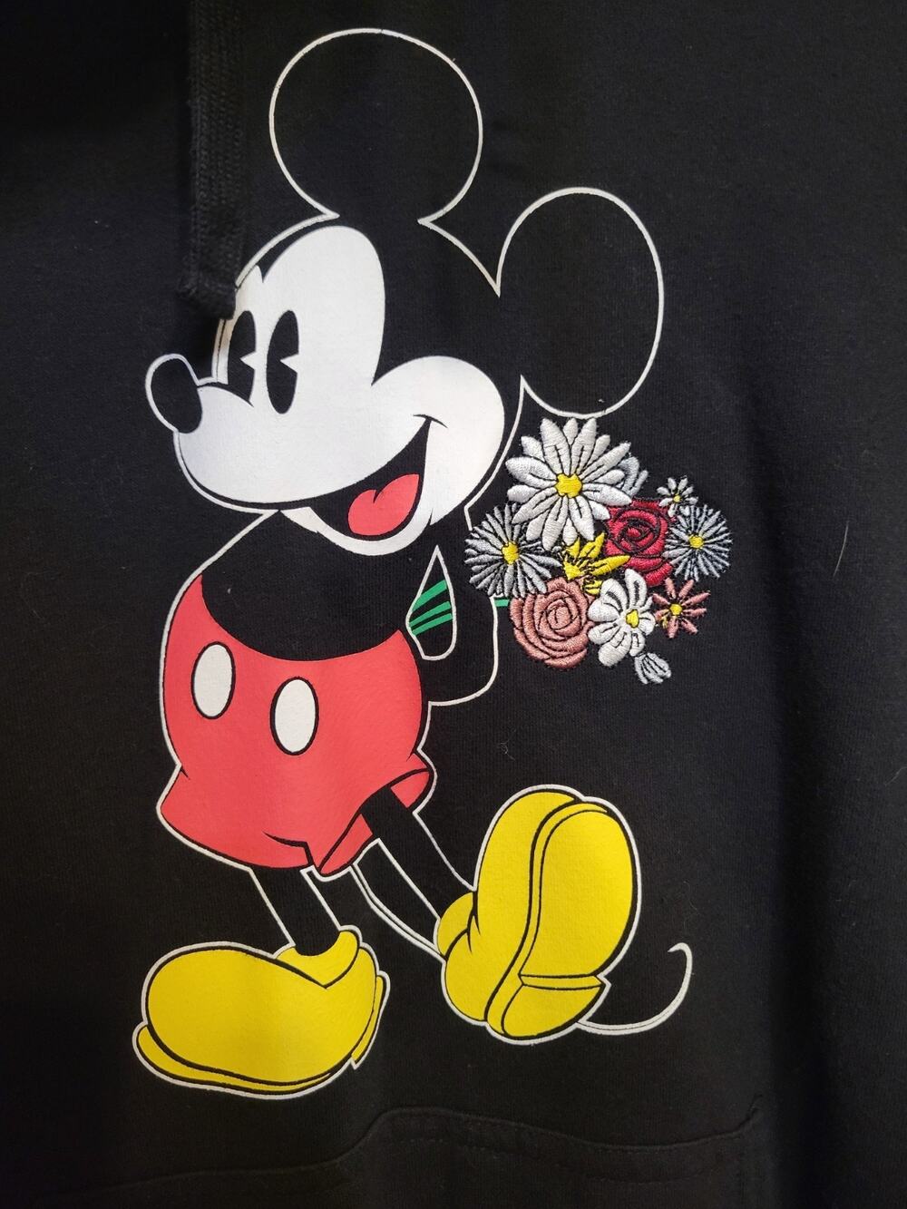 Disney MICKEY MOUSE Hoodie Sweatshirt Embroidered Flowers Women's Small